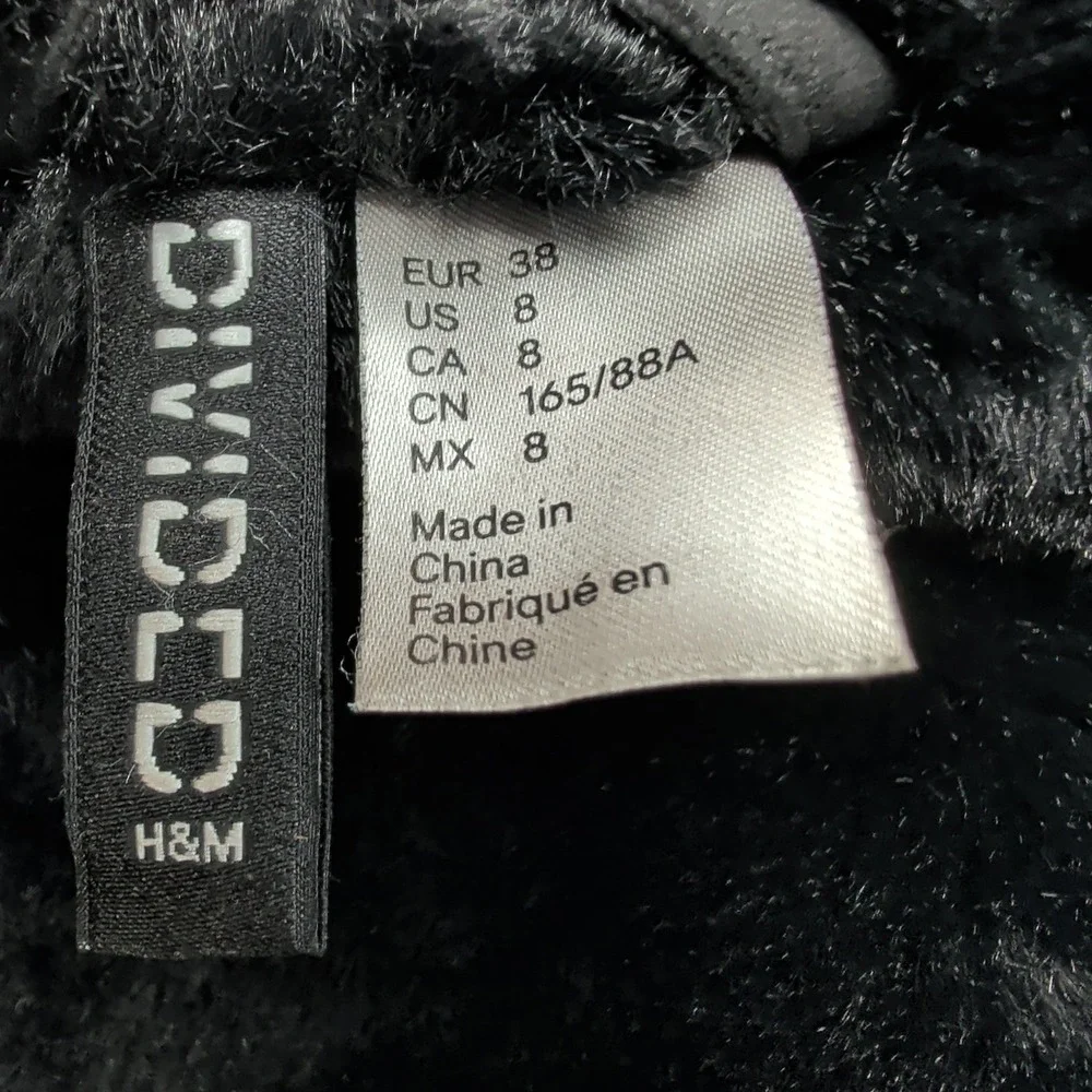 H&M Divided Womens Black Faux Suede Aviator Biker Jacket Faux Fur Lining Size 8